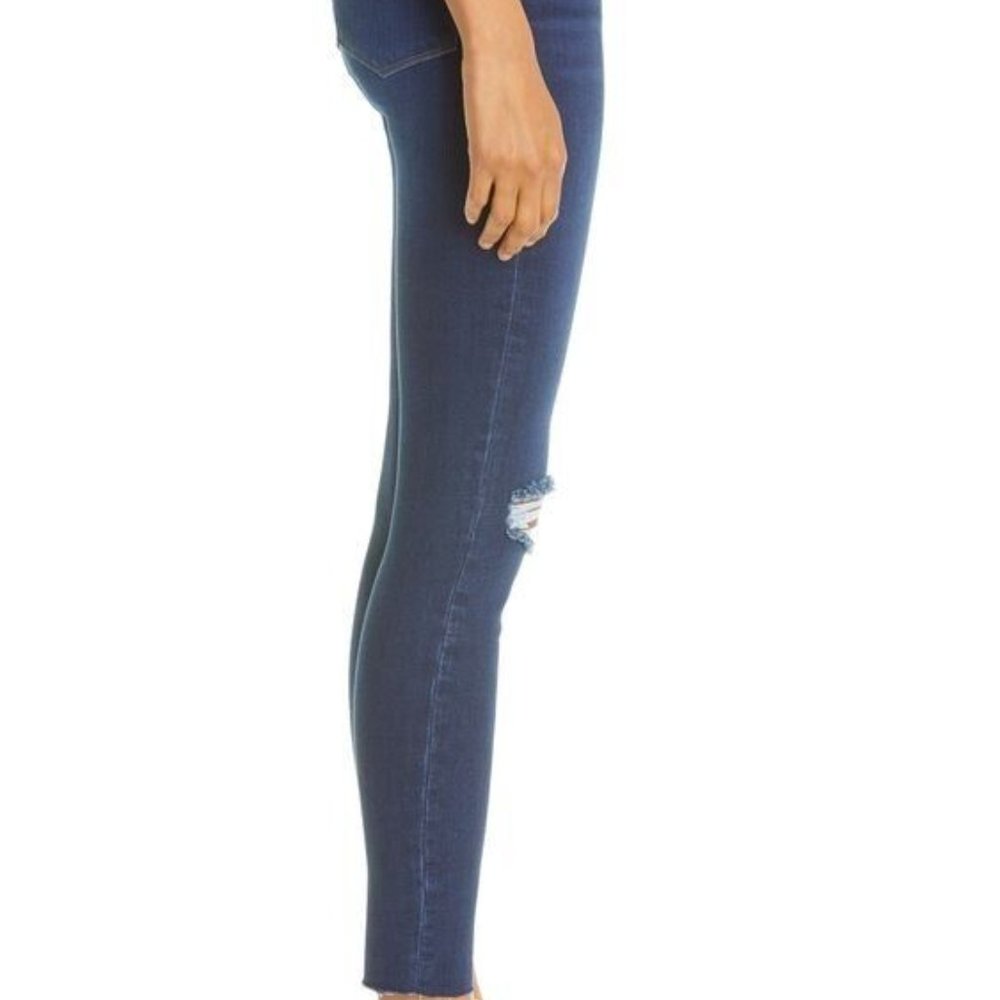 Frame Le High Colbert Fanning Skinny Distressed Knee Frayed Hem Blue Jean